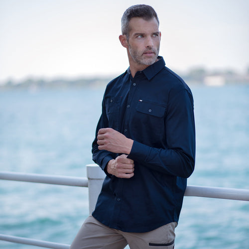 BAD® STRETCH L/S NAVY BUTTON-DOWN WORK SHIRT