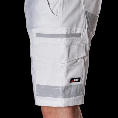 BAD ATTITUDE™ SLIM FIT WHITE PAINTERS WORK SHORTS