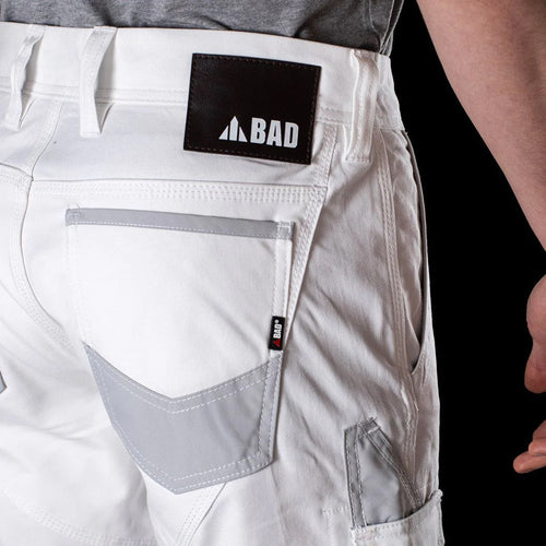 BAD ATTITUDE™ SLIM FIT WHITE PAINTERS WORK SHORTS