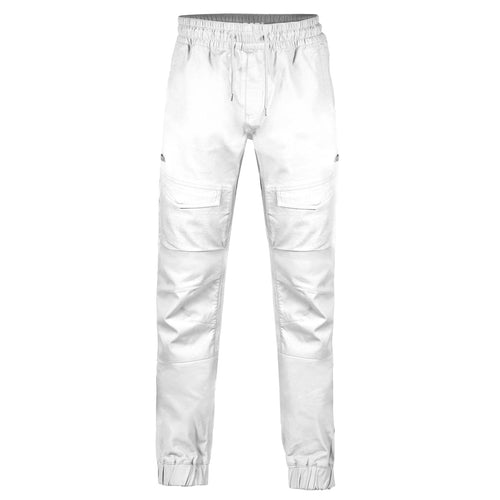 BAD SAVIOUR™ CUFFED ELASTIC WAIST WHITE PAINTERS WORK PANTS