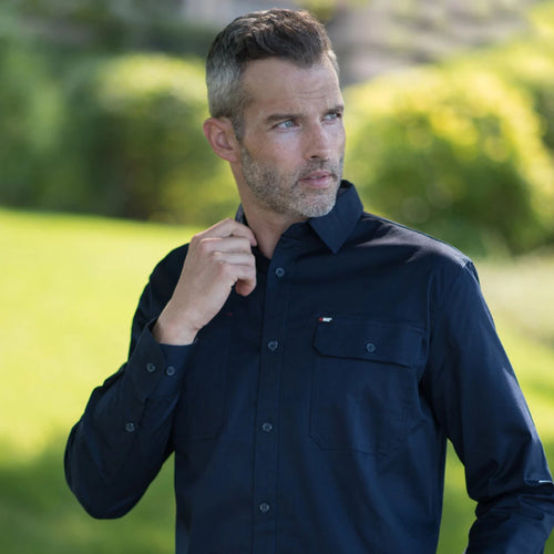 BAD® STRETCH L/S NAVY BUTTON-DOWN WORK SHIRT