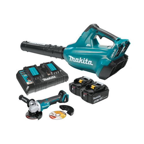 Makita XBU02PTX1 18V X2 (36V) LXT Brushless Blower Kit (5.0 Ah) w/ Brushless Angle Grinder